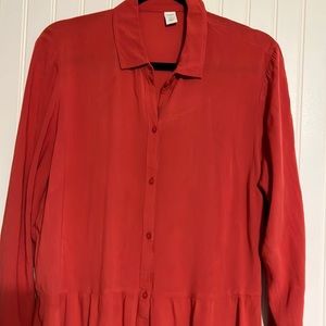 Old Navy Coral Orange Shirt dress Long Sleeve Size Large Tall L